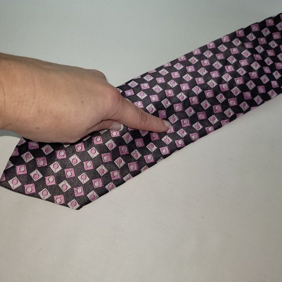 Seta Zone Necktie Men Silk Textured Geometric Print Handmade China - Picture 8 of 11